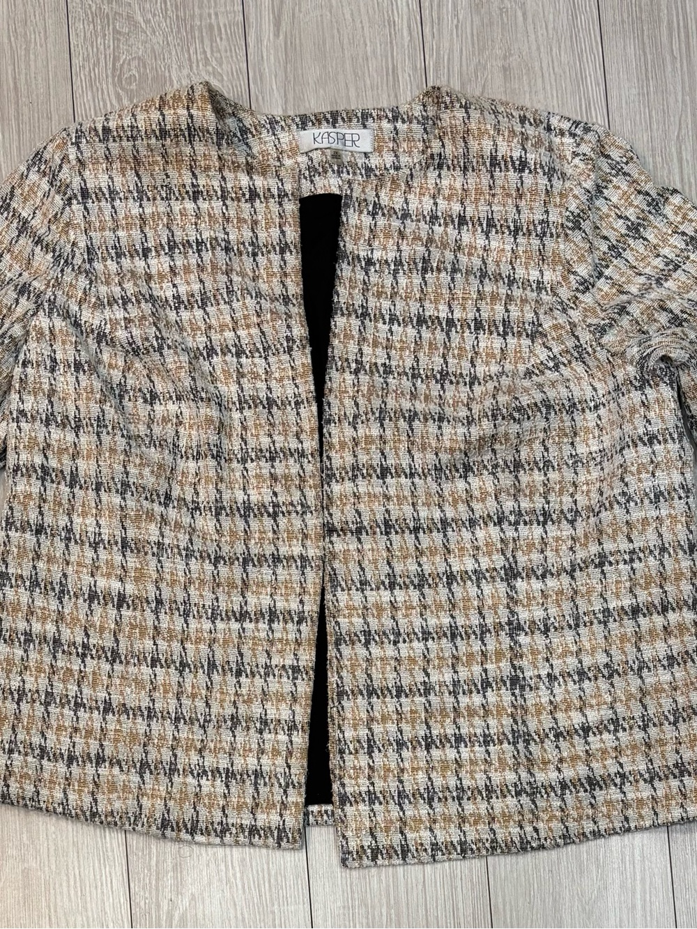 Kasper Plaid Collarless Blazer 3/4 Length Sleeves 2X